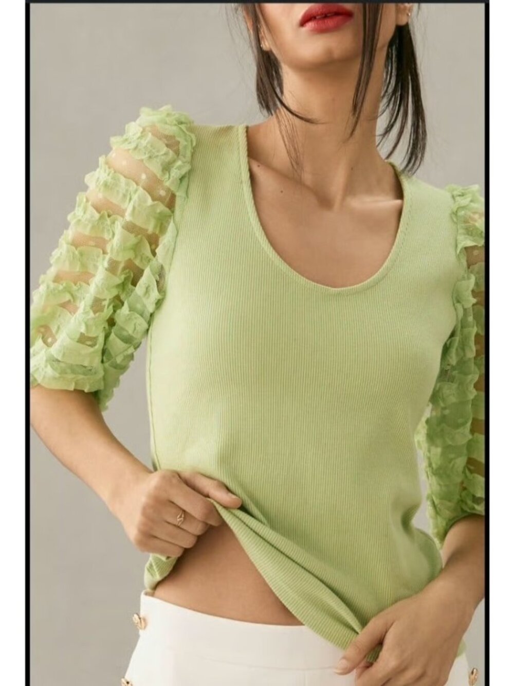 Dolan Puff Sleeved Blouse Size Medium Green Polka Dot Ruffle Coquette Fairycore